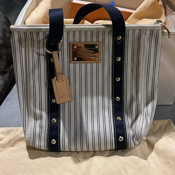 Louis Vuitton Antigua Cabas MM Tote Bag Navy Stripe - Picture 1 of 11